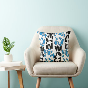 Black Blue Stained Glass Pattern Cushion