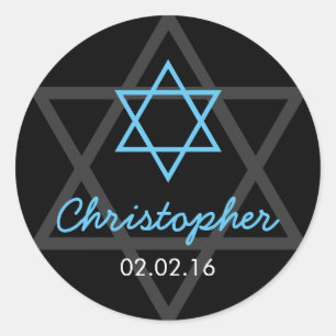 Black Blue Star of David Personalised Bar Mitzvah Classic Round Sticker
