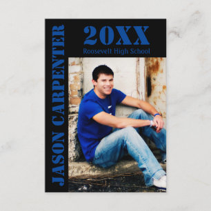 Black/Blue Stencil Letters - 3x5 Grad Announcement