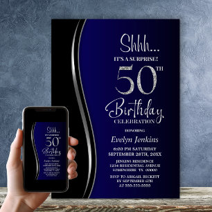 Black Blue Surprise 50th Birthday Invitation