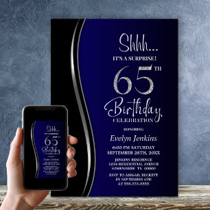 Black Blue Surprise 65th Birthday Invitation