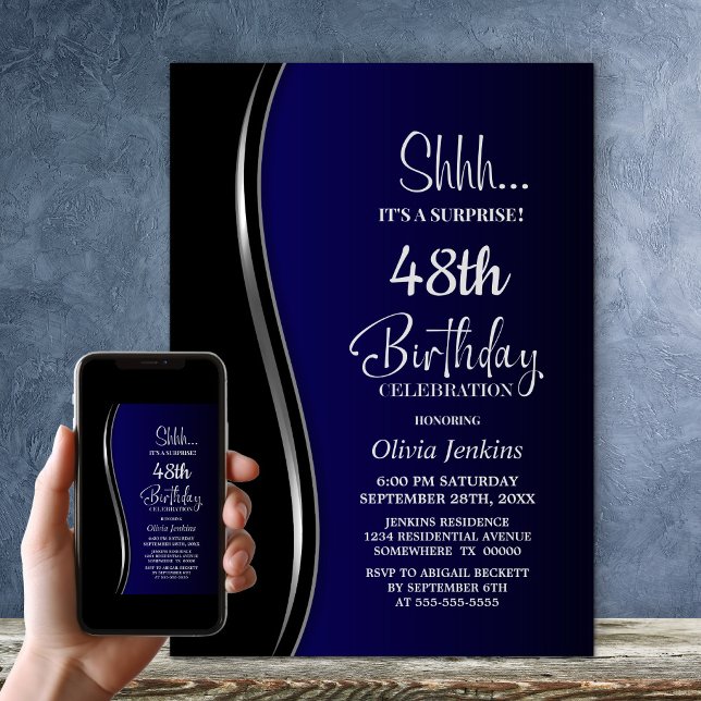 Black Blue Surprise Birthday Party Invitation (Creator Uploaded)