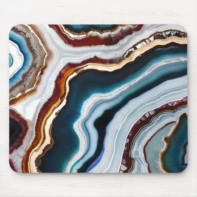 Black Blue Terracotta White Gold Agate Geode Mouse Pad (Front)