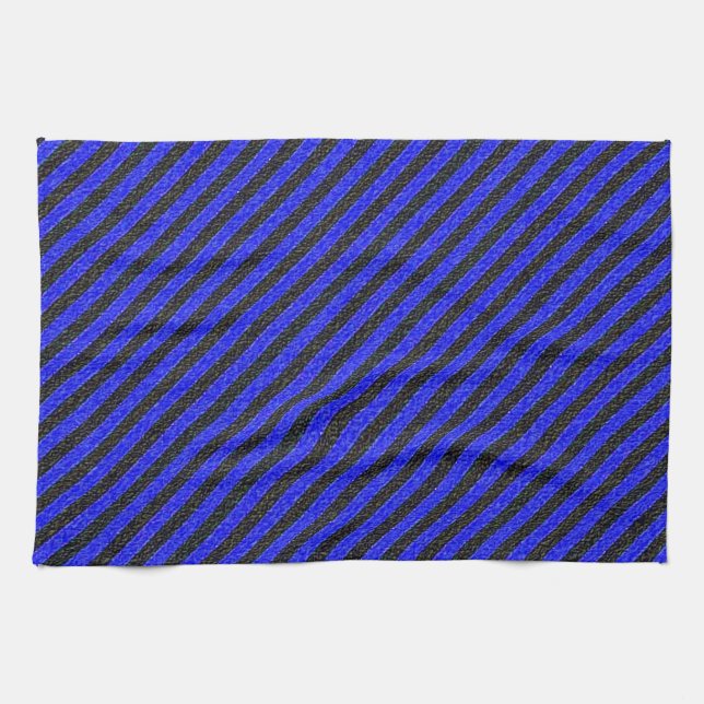 Black Blue Thin Diagonal Stripes Tea Towel (Horizontal)