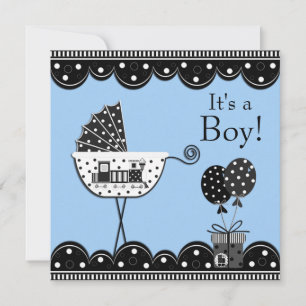 Black Blue Train Baby Boy Shower Invitations
