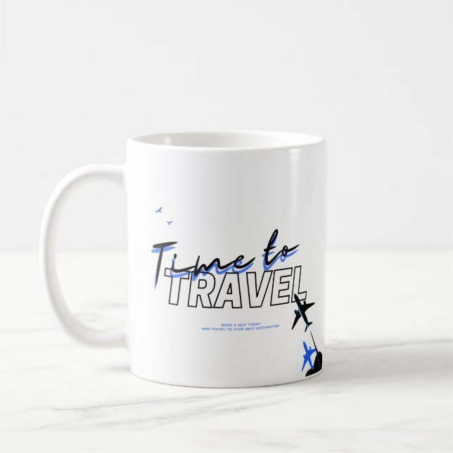 Black Blue Travel Theme Coffee Cup (Left)