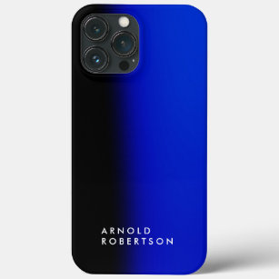 Black Blue Trendy Modern Minimalist Add Your Name iPhone 13 Pro Max Case