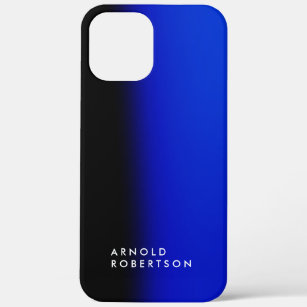 Black Blue Trendy Modern Minimalist Add Your Name iPhone 12 Pro Max Case