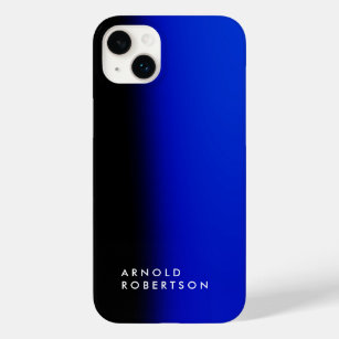 Black Blue Trendy Modern Minimalist Add Your Name Case-Mate iPhone 14 Plus Case