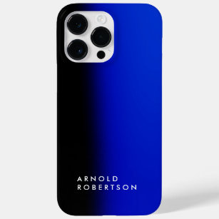 Black Blue Trendy Modern Minimalist Add Your Name Case-Mate iPhone 14 Pro Max Case