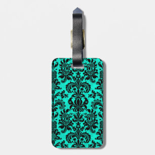Black & Blue Vintage Floral Damasks Customised Luggage Tag