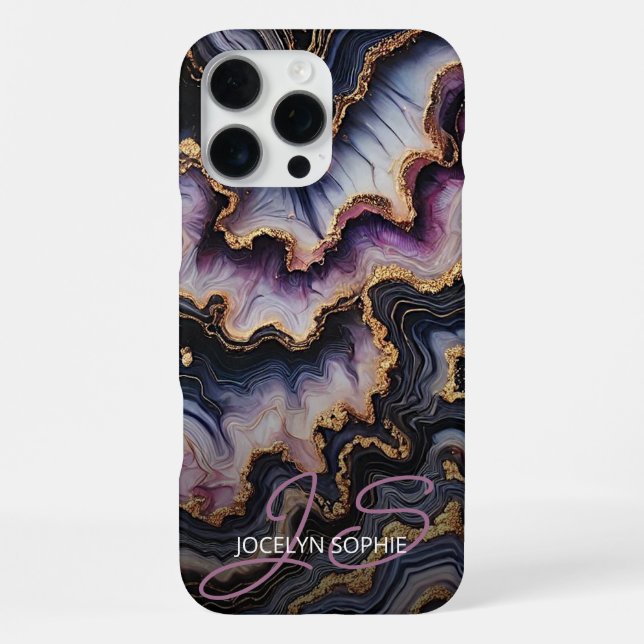 Black Blue Violet Purple Gold Marble Art Pattern iPhone Case (Back)