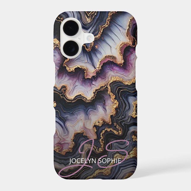Black Blue Violet Purple Gold Marble Art Pattern iPhone Case (Back)
