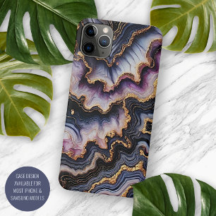Black Blue Violet Purple Gold Marble Art Pattern iPhone 16 Pro Max Case