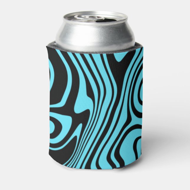 Black Blue Wavy Striped Can Cooler or Choose Colou (Can Back)