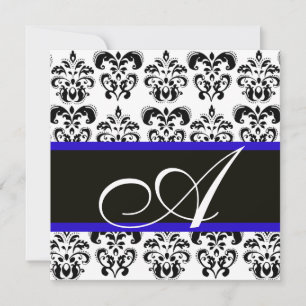 BLACK , BLUE & WHITE DAMASK MONOGRAM INVITATION