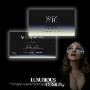 Black Blue White Gradient Shadow Font Monogram Business Card