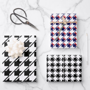 Black Blue White Houndstooth Wrapping Paper Sheet
