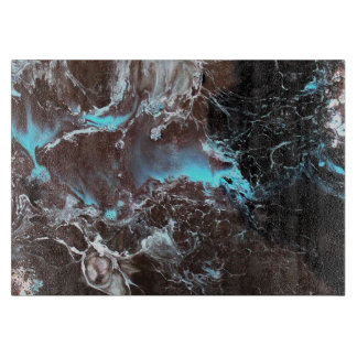 Black blue white marbled paint pattern cutting board