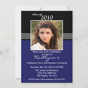 Black, Blue & White Photo Graduation Invitation