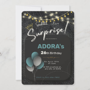 Black blue white surprise birthday invitation