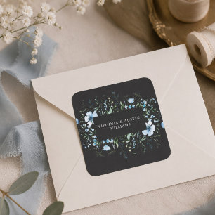 Black Blue Wildflower Wedding Sticker
