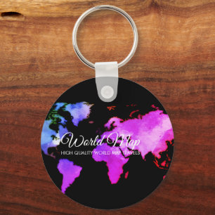 Black Blue World Map Trip Globe Travel Agent Key Ring