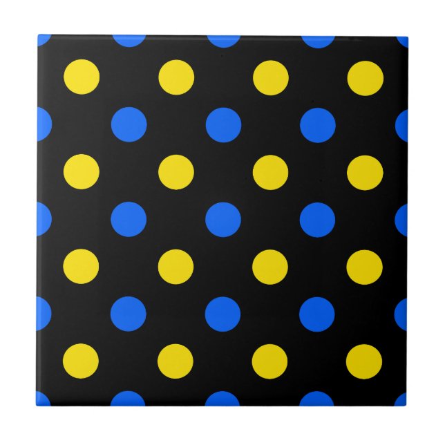 Black Blue Yellow Polka Dots Design  Tile (Front)
