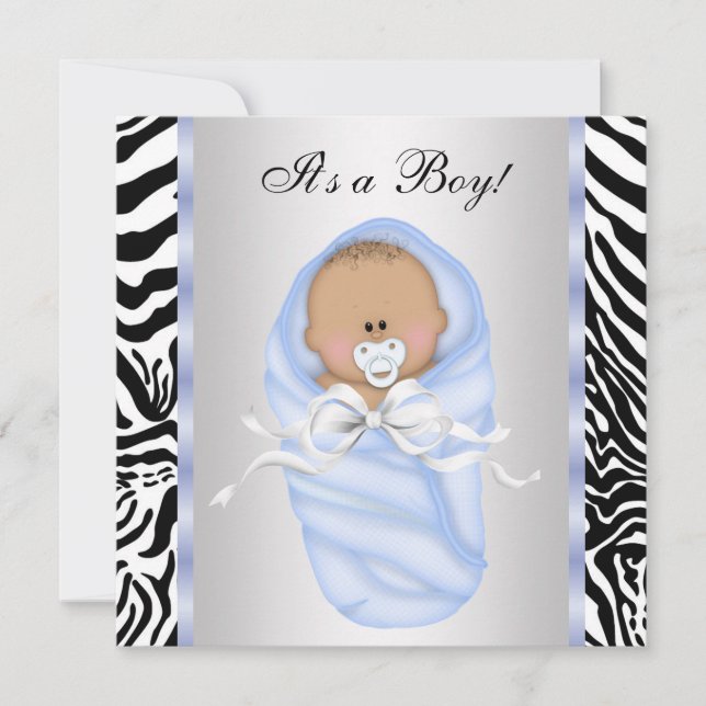 Black Blue Zebra Baby Boy Shower Invitations (Front)