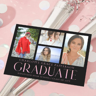 Black Blush 4 Photo Graduation Collage Postcard