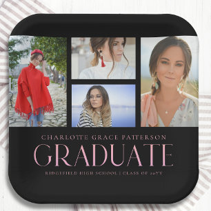 Black Blush 4 Photo Graduation Party Collage Paper Plate