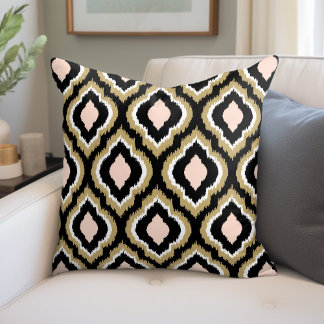 Black Blush and Gold Ikat Moroccan Monogram Cushion