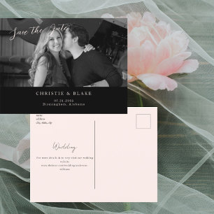 Black & Blush B/W Photo Save the Date Postcard