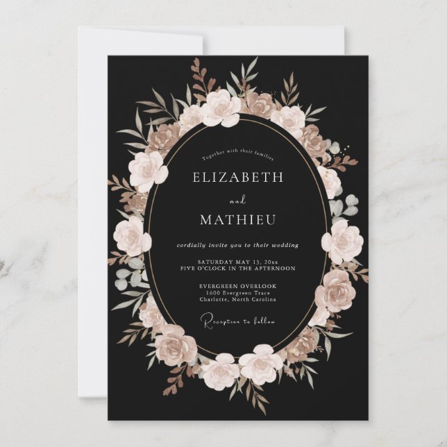 Black Blush Blossom Wedding Invitation (Front)