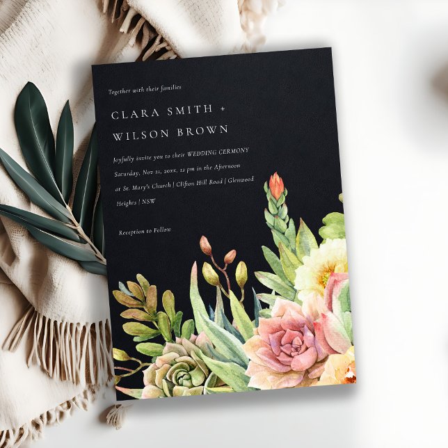 BLACK BLUSH DESERT SUCCULENT CACTI FOLIAGE WEDDING INVITATION (Creator Uploaded)