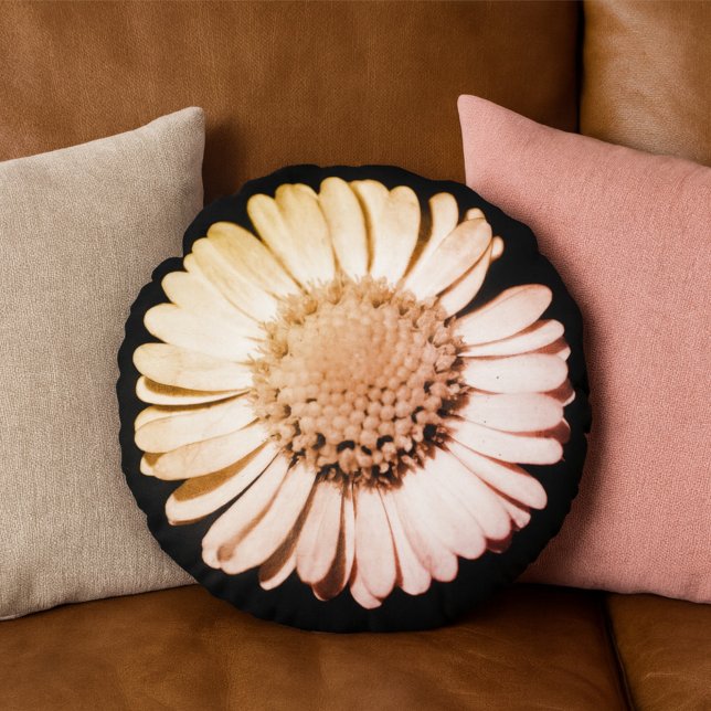  Black & Blush Floral Botanical Girly & Cute Daisy Round Cushion (Creator Uploaded)