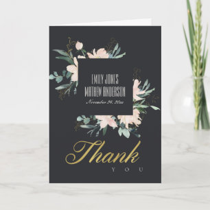 BLACK BLUSH FLORAL WATERCOLOR WEDDING THANK YOU CARD