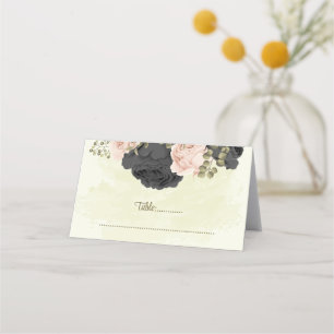 black & blush flowers botanical wedding place card