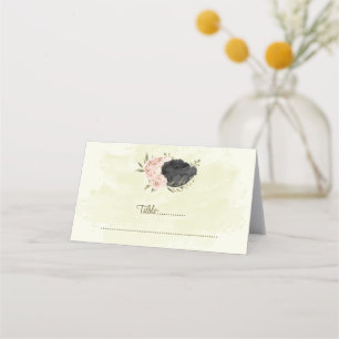 black & blush flowers botanical wedding place card