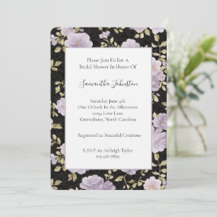 Black Blush Lavender Flowers Bridal Shower Invitation