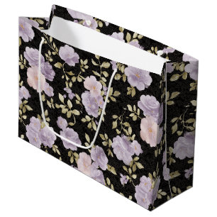 Black Blush Lavender Flowers Bridal Shower Large Gift Bag