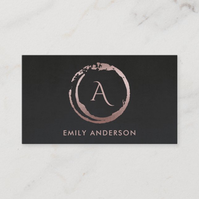 BLACK BLUSH PINK BRUSH STROKE CIRCLE LOGO MONOGRAM BUSINESS CARD (Front)