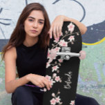 Black BLUSH Pink Cherry Blossom Monogram  Skateboard<br><div class="desc">Blush pink and black botanical Japanese cherry blossom design. Customise it with your name.</div>