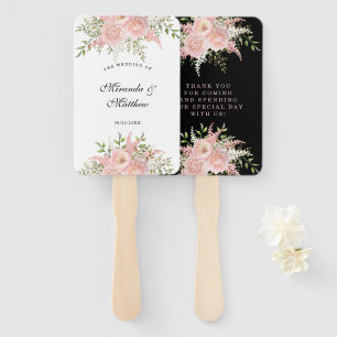 Black Blush Pink Floral Wedding Thank You Hand Fan