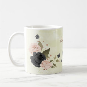 black blush pink flowers  coffee mug