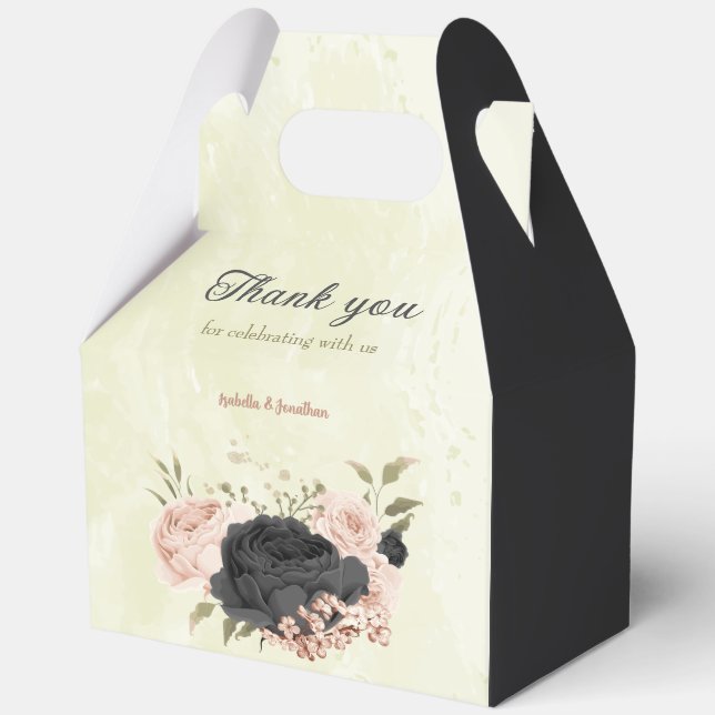 black blush pink flowers  favour box (Front)