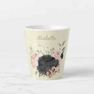black blush pink flowers  latte mug