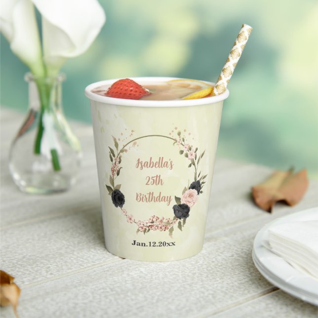 black blush pink flowers  paper cups (Insitu)