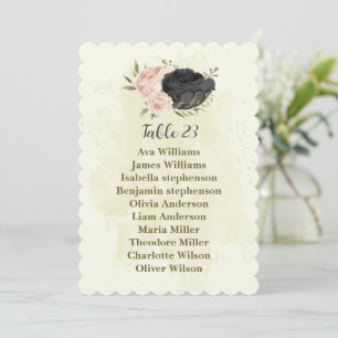 black blush pink flowers seating chart card