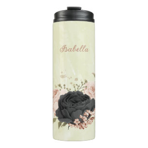 black blush pink flowers  thermal tumbler